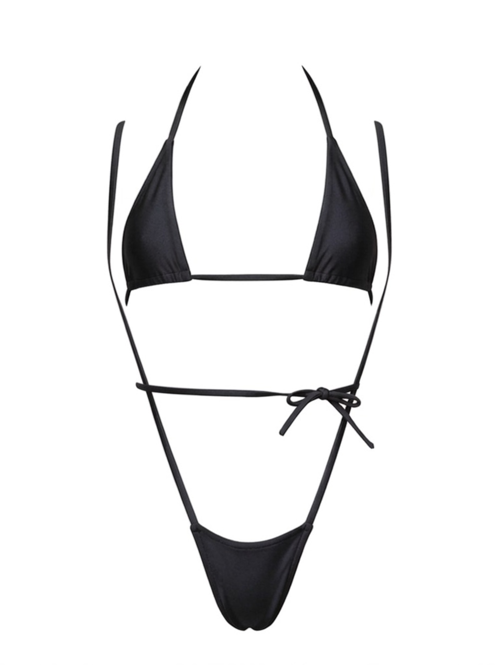 Black Tri-Kini Slingshot Thong Set - Microkini - EXOTIC DANCEWEAR